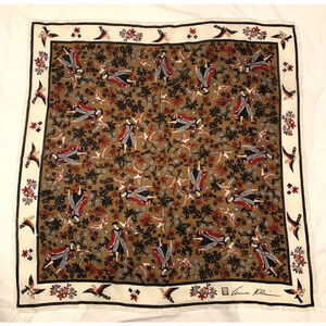 Anne Klein Falcons Falconry Wool Foulard Square Scarf 26 x 26 Renaissance Europe